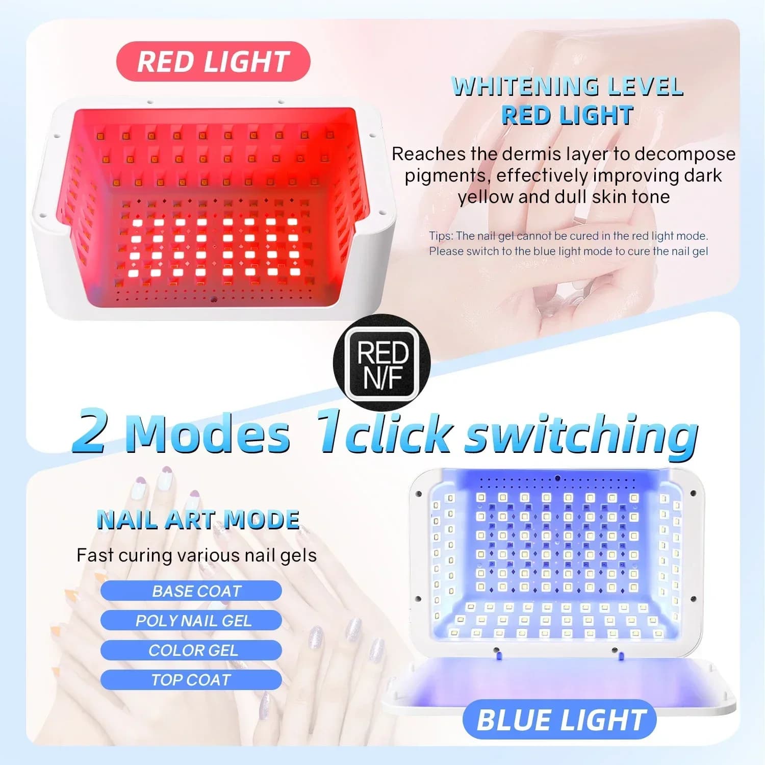480W UV LED nail lamp with red light mode — image 4