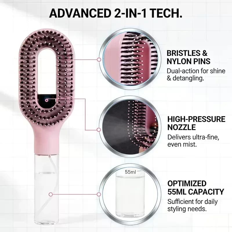 detangling hairbrush with built-in spray bottle — image 3