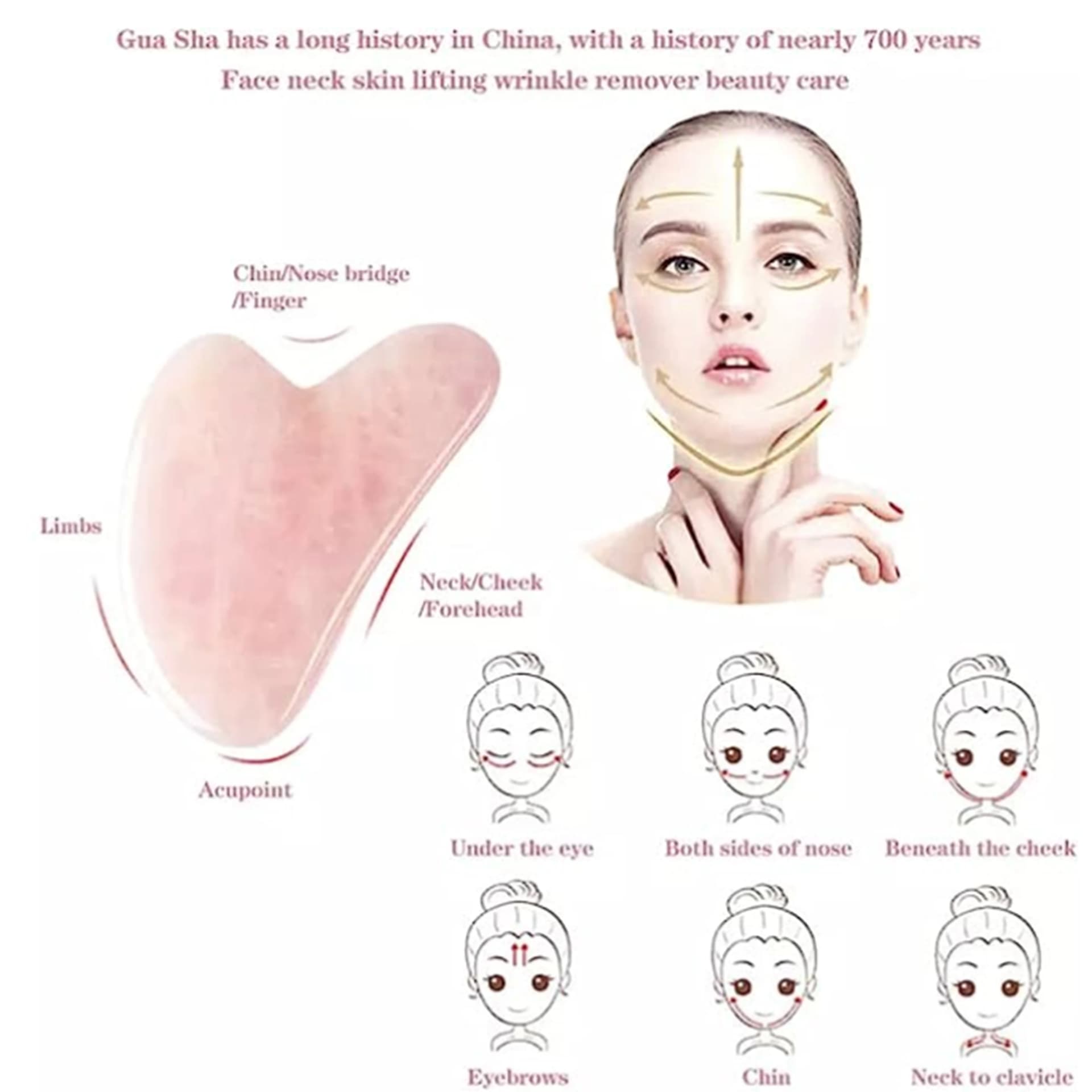 Rose quartz gua sha facial massage tool — image 6