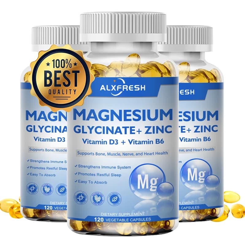 bottles of magnesium glycinate capsules with zinc, vitamin d3 and b6 — image 7