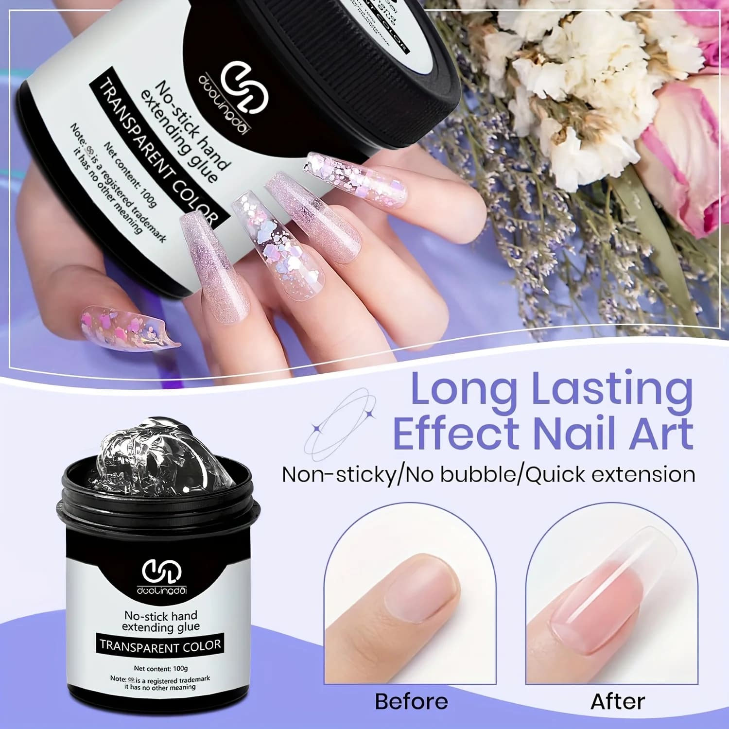 non-stick hand solid nail extension gel in clear pink and white — image 2