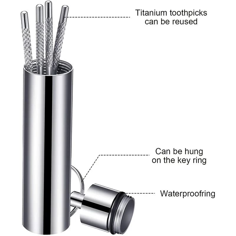 stainless steel toothpick pocket set with keychain holder — image 4
