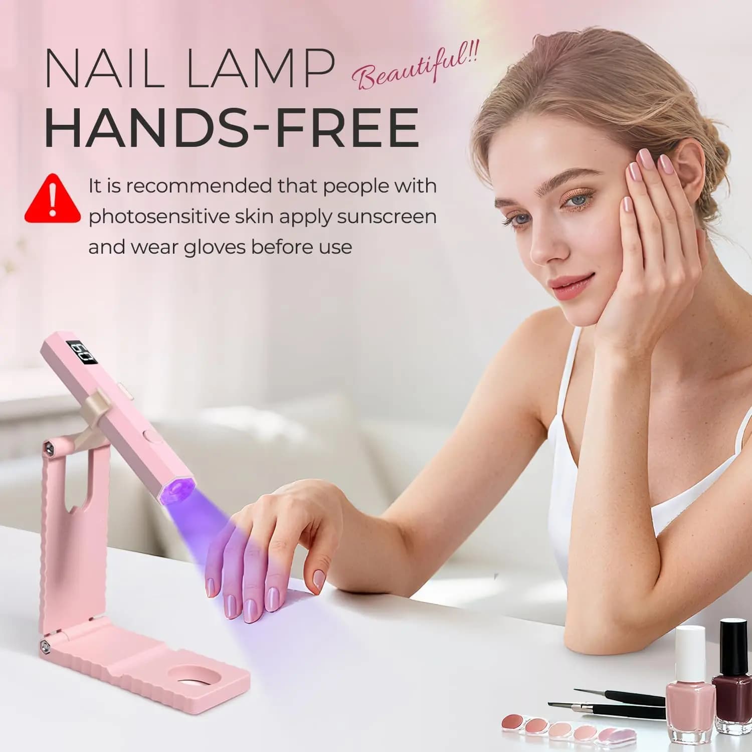 Cordless UV LED nail lamp with LCD display and stand — image 6