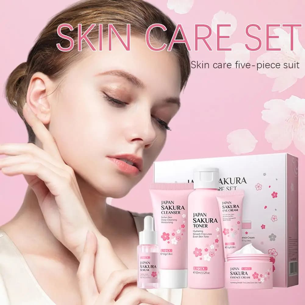 Sakura skincare set with cream, serum and toner — image 4