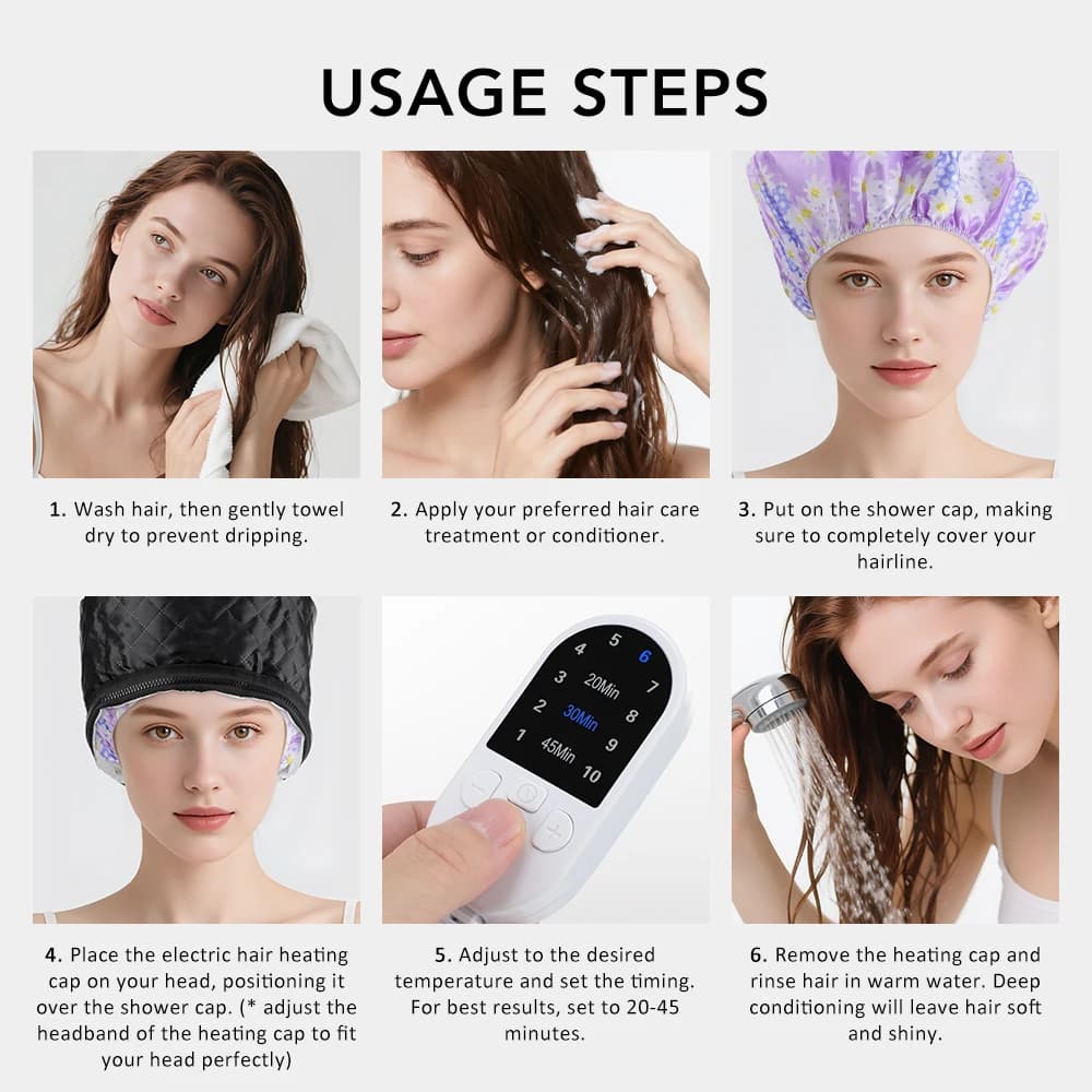 waterproof electric hair steamer cap with control panel — image 6