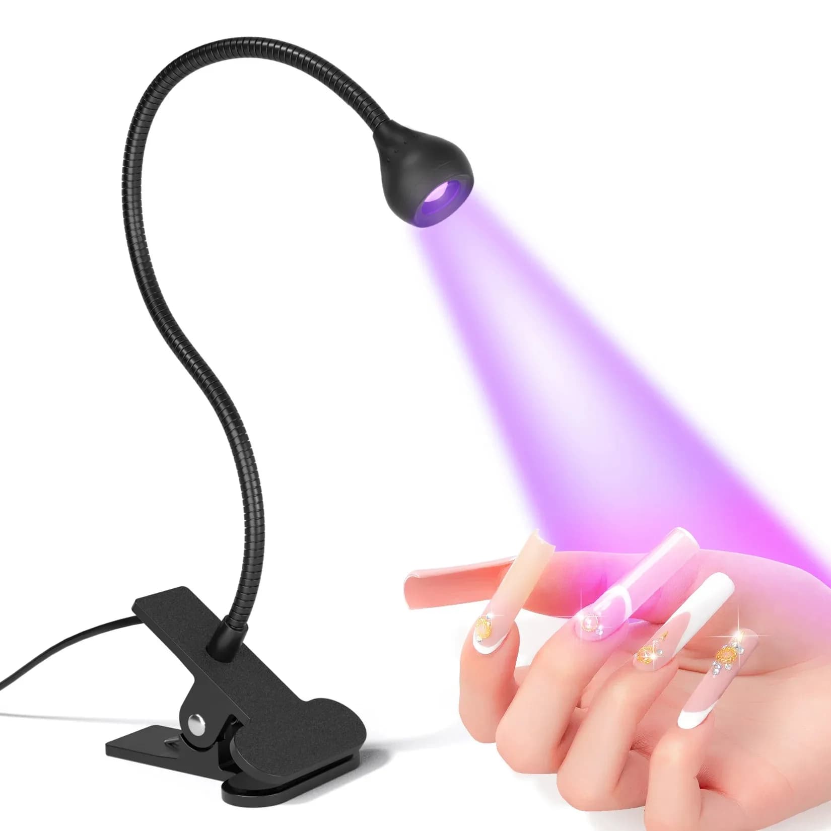 compact UV nail lamp with clip-on base — image 1