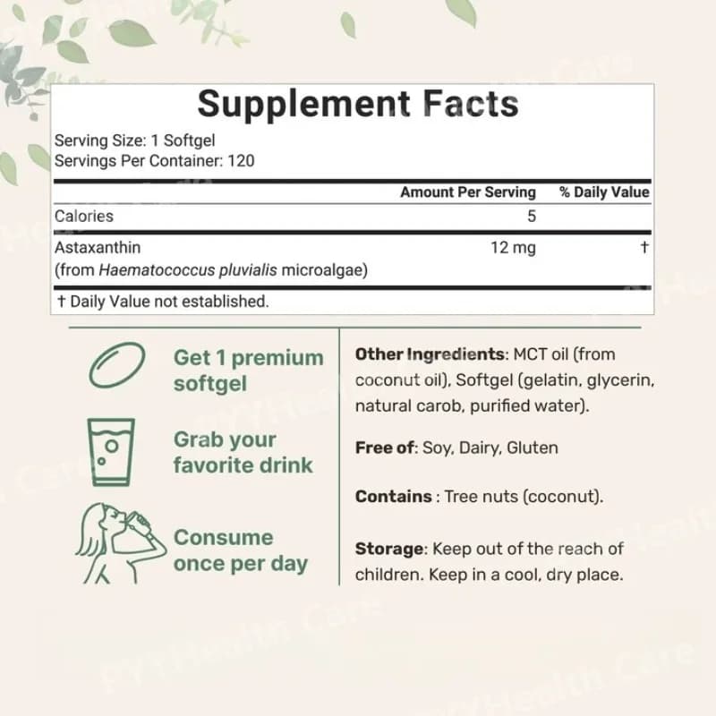bottle of astaxanthin 12 mg plant-based microalgae oil softgels — image 5