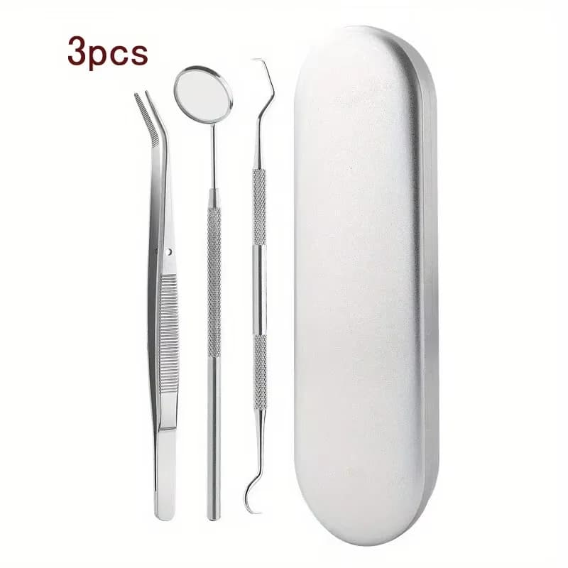 Stainless steel dental tool set with mirror, scope and tweezers — image 7