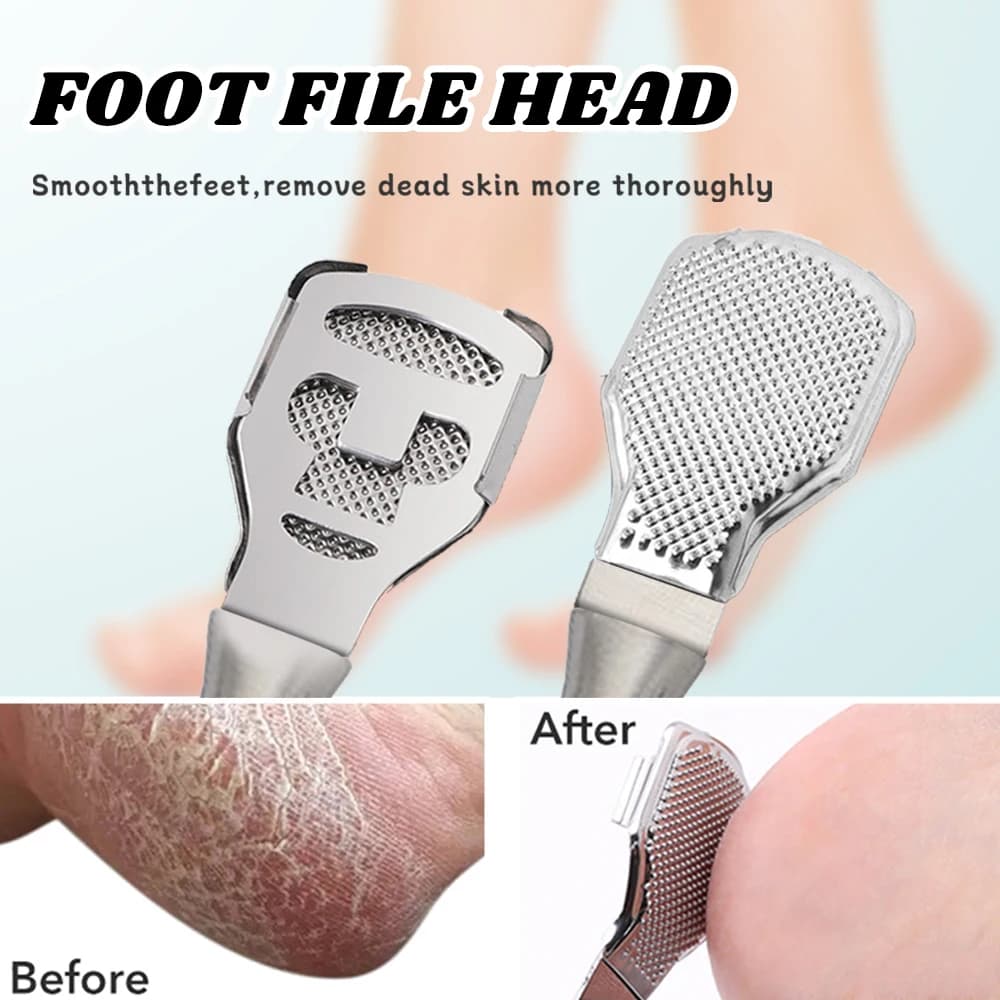 Foot callus remover set with stainless steel blades and wooden handle — image 3