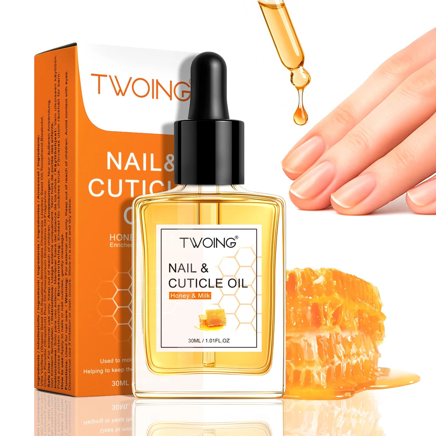 Twoing honey milk cuticle oil bottle with dropper — image 1