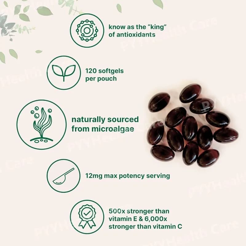 bottle of astaxanthin 12 mg plant-based microalgae oil softgels — image 3