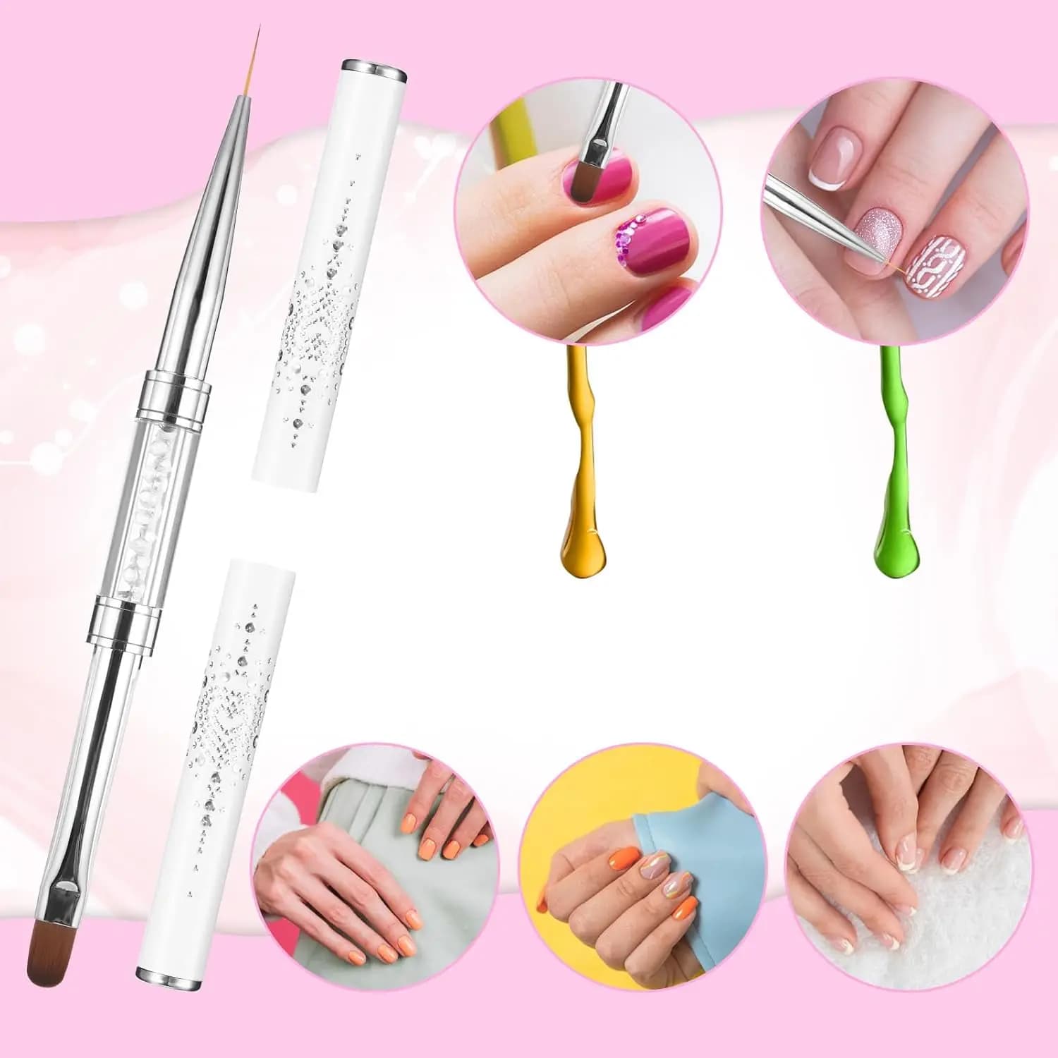 pair of double‑ended oval nail art brushes with rhinestone handles — image 2