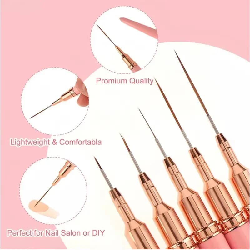set of five nail art liner brushes for UV gel — image 4