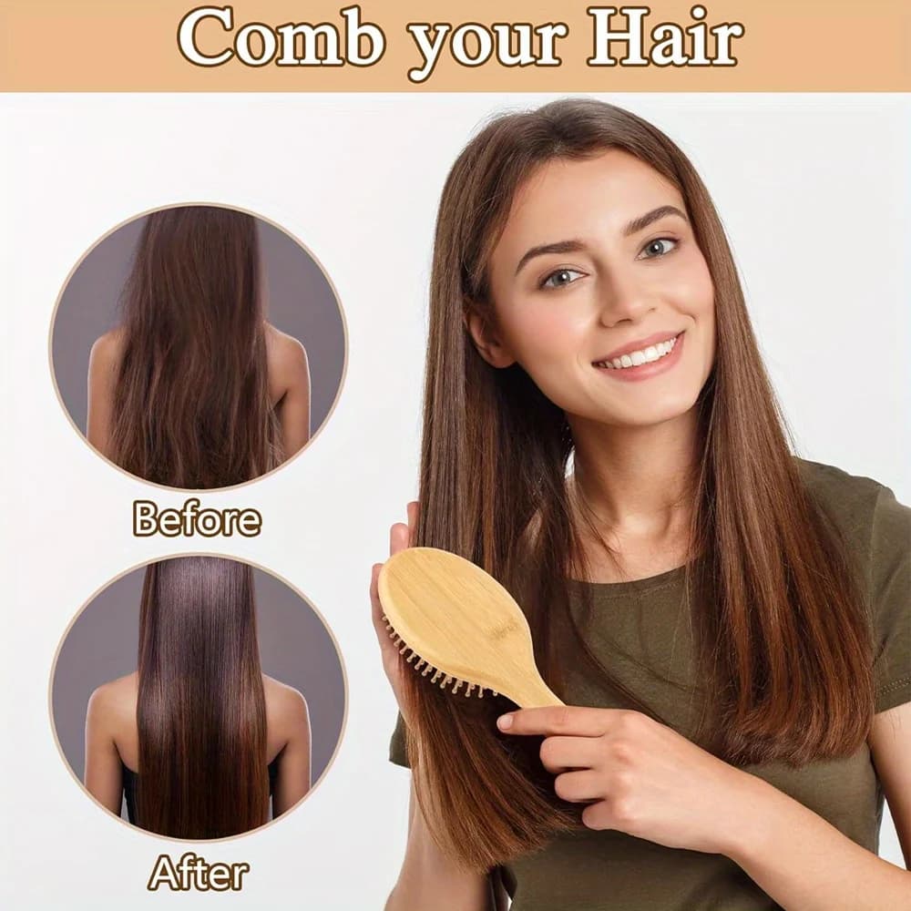 Wooden hair brush with natural bristles — image 4
