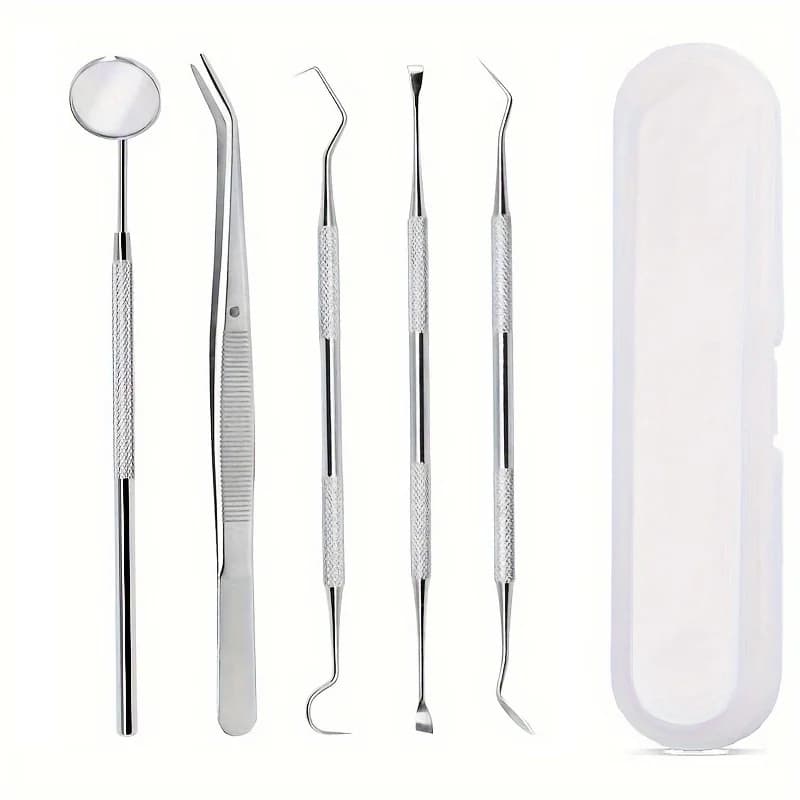 Stainless steel dental cleaning kit with interdental cleaners and toothpicks — image 1
