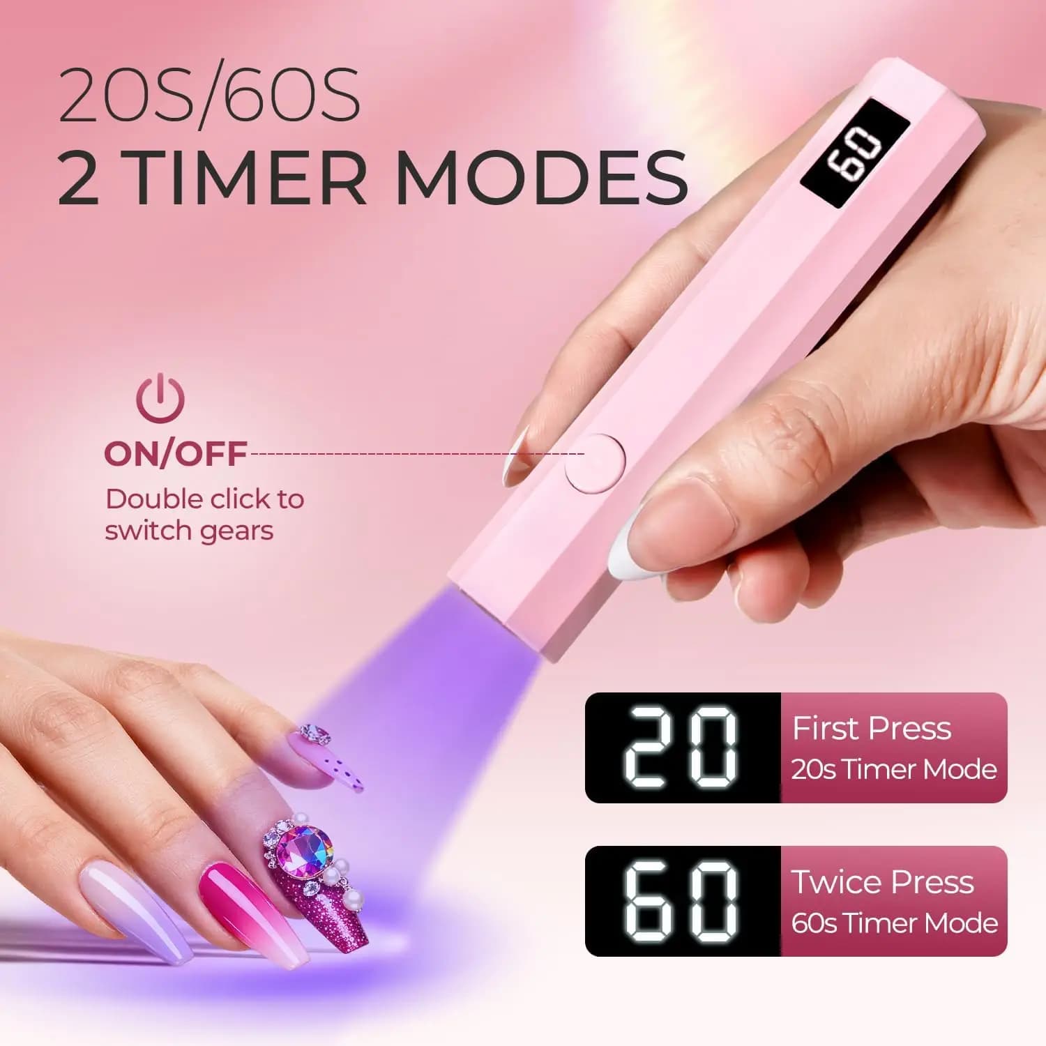 Cordless UV LED nail lamp with LCD display and stand — image 4