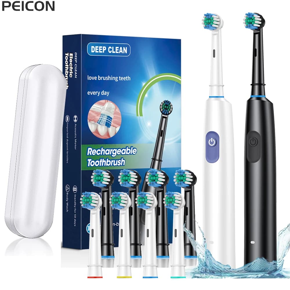 FUNMENTO Rechargeable Rotary Electric Toothbrush with 8 Soft Brush Heads