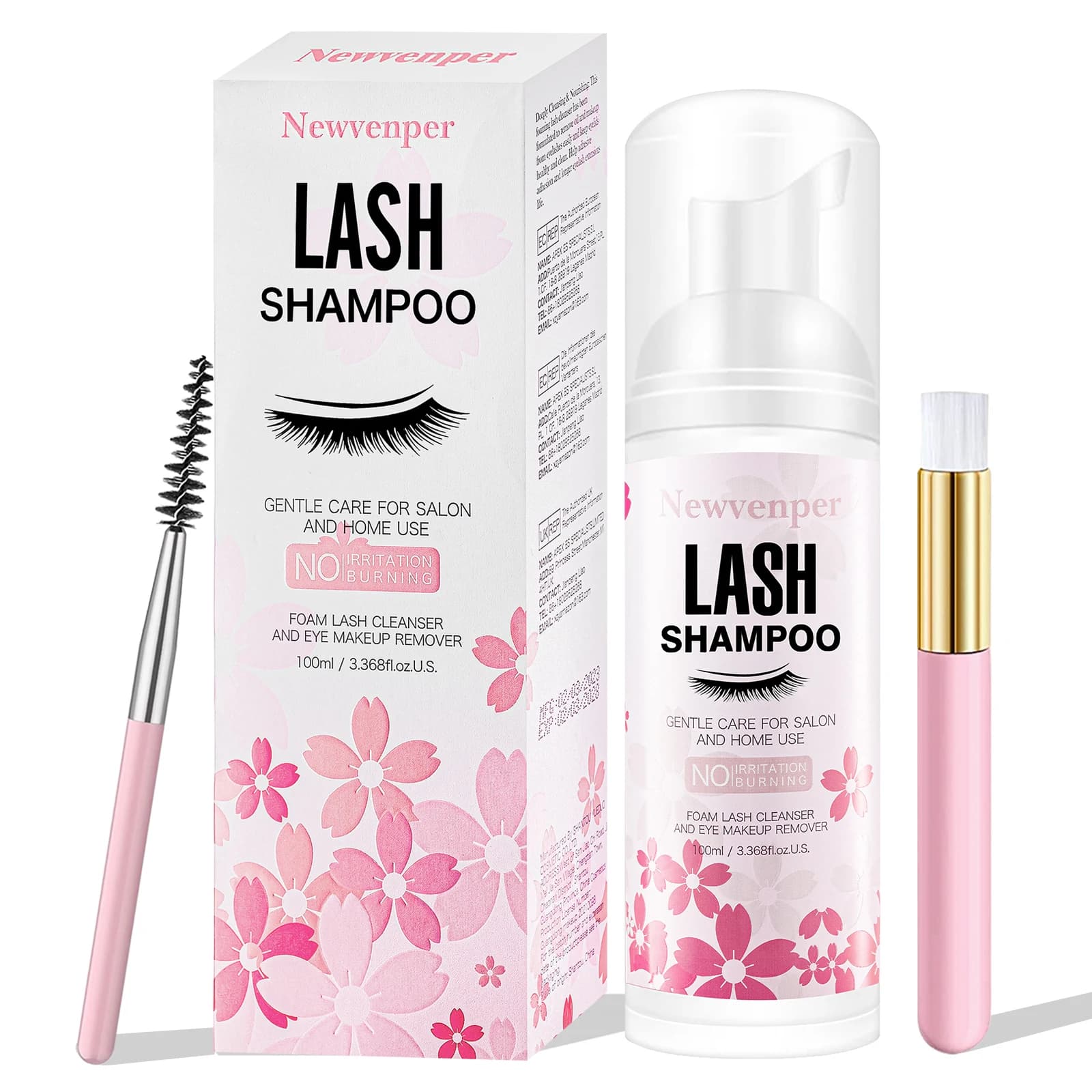 bottle of lash shampoo with brush and mascara wand — image 1