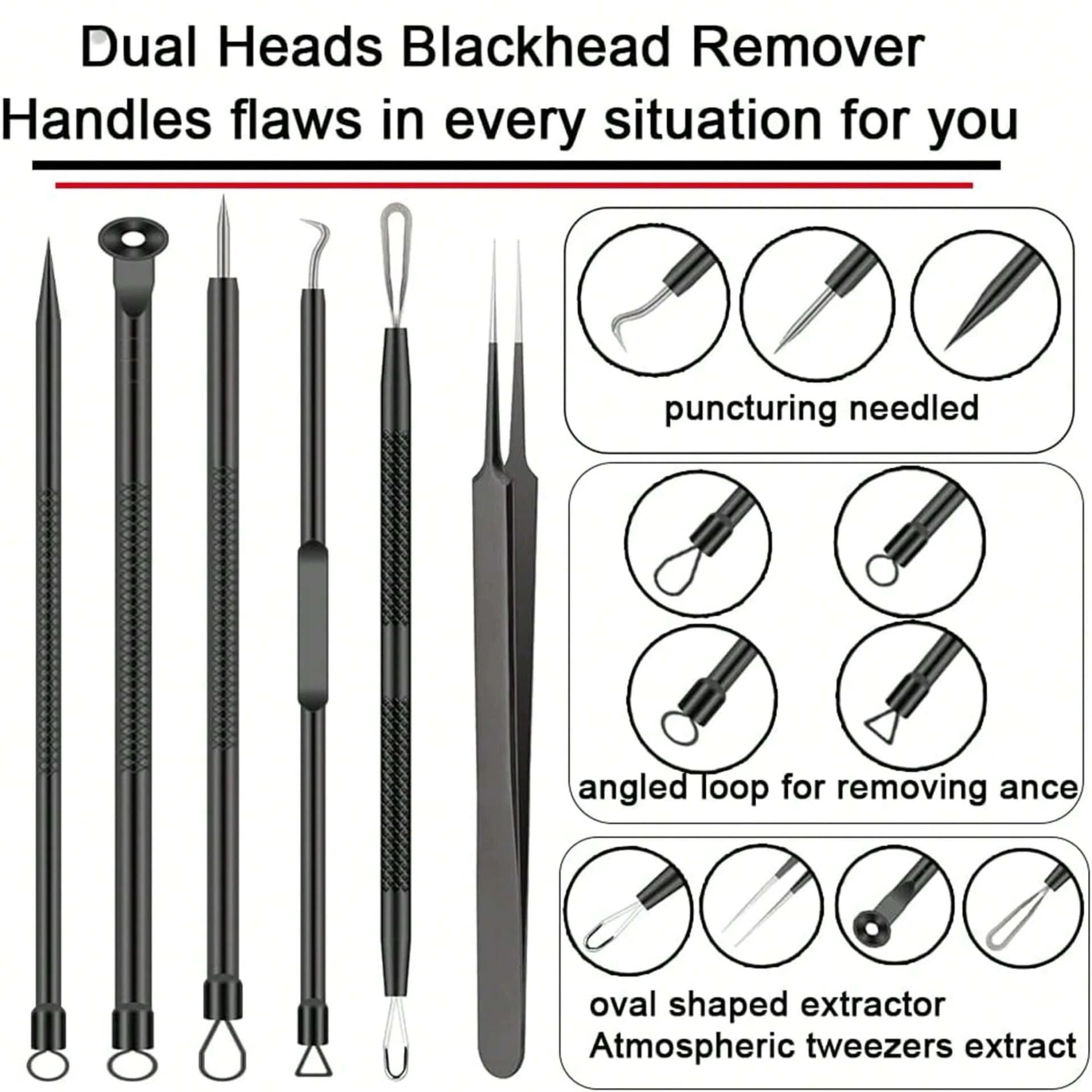 stainless steel 6-piece acne tool set with blackhead extractor — image 5