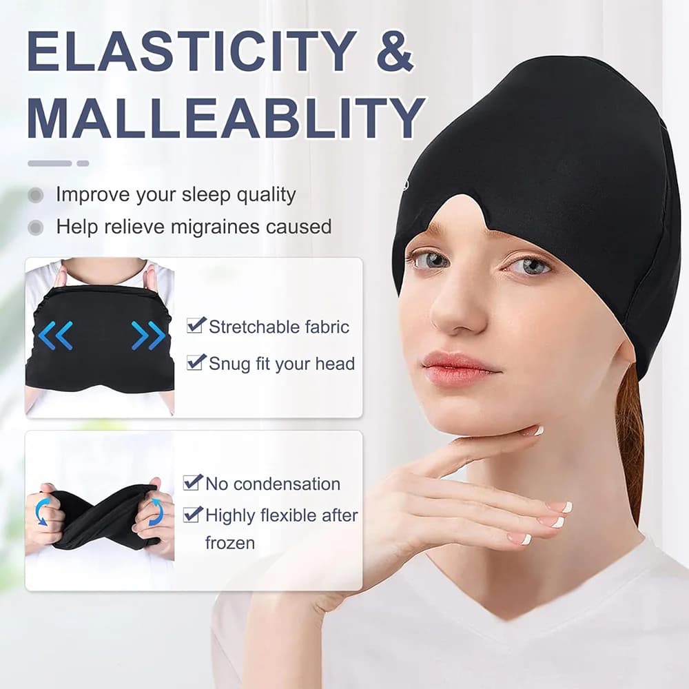cold compress migraine relief hat with gel packs — image 4