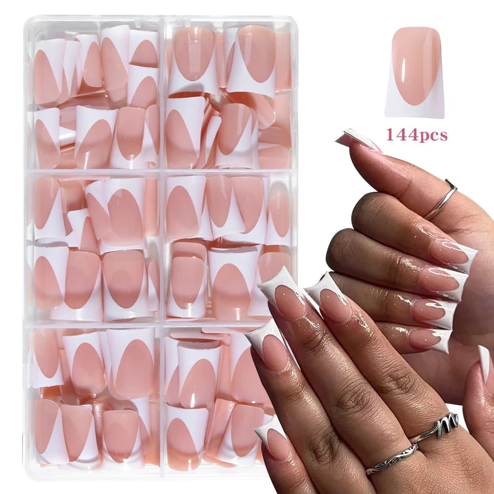 Duck Nail Set – 144 White Press-On French Nails with File