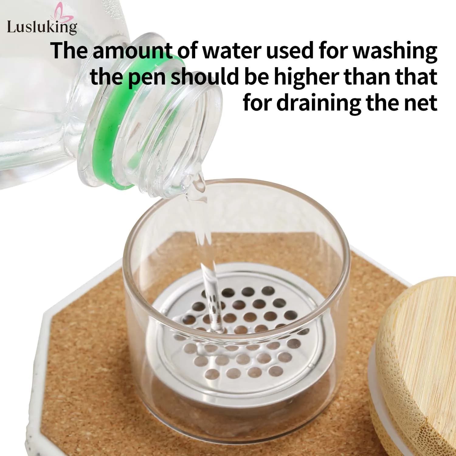 glass cup with stainless steel mesh for cleaning nail brushes — image 6