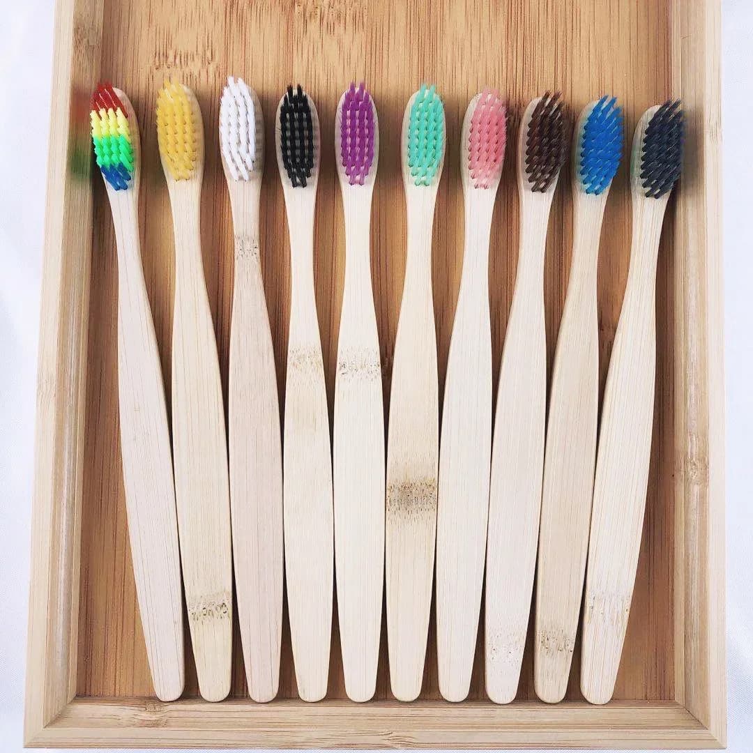 Set of 10 colorful bamboo toothbrushes with soft charcoal bristles — image 2