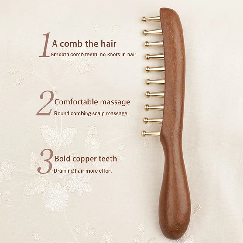 Golden Sandalwood Gua Sha Scraper with Copper Teeth