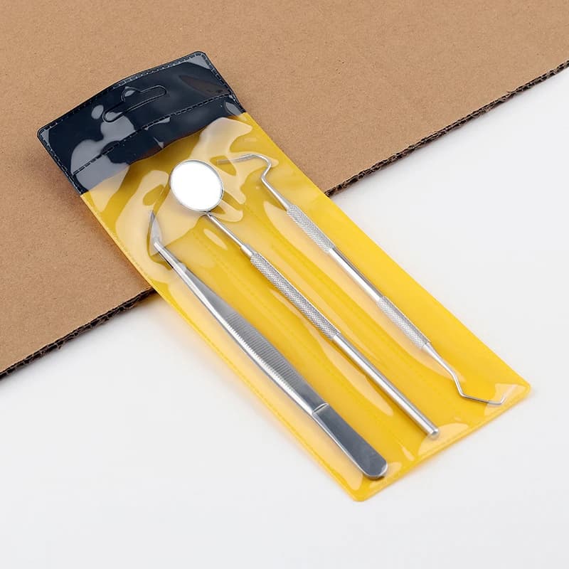 Stainless steel dental tool set with mirror, scope and tweezers — image 5