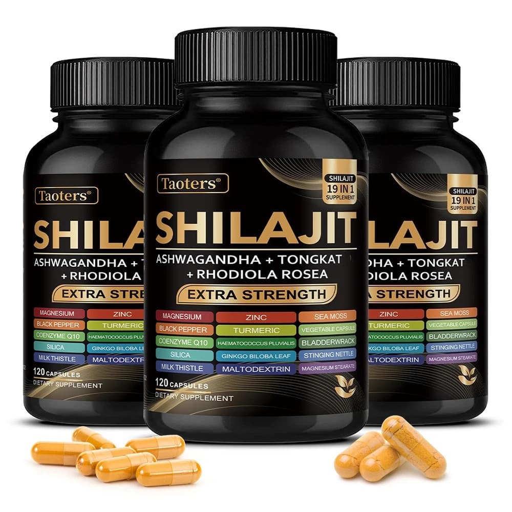 bottles of shilajit and sea moss supplement capsules — image 7
