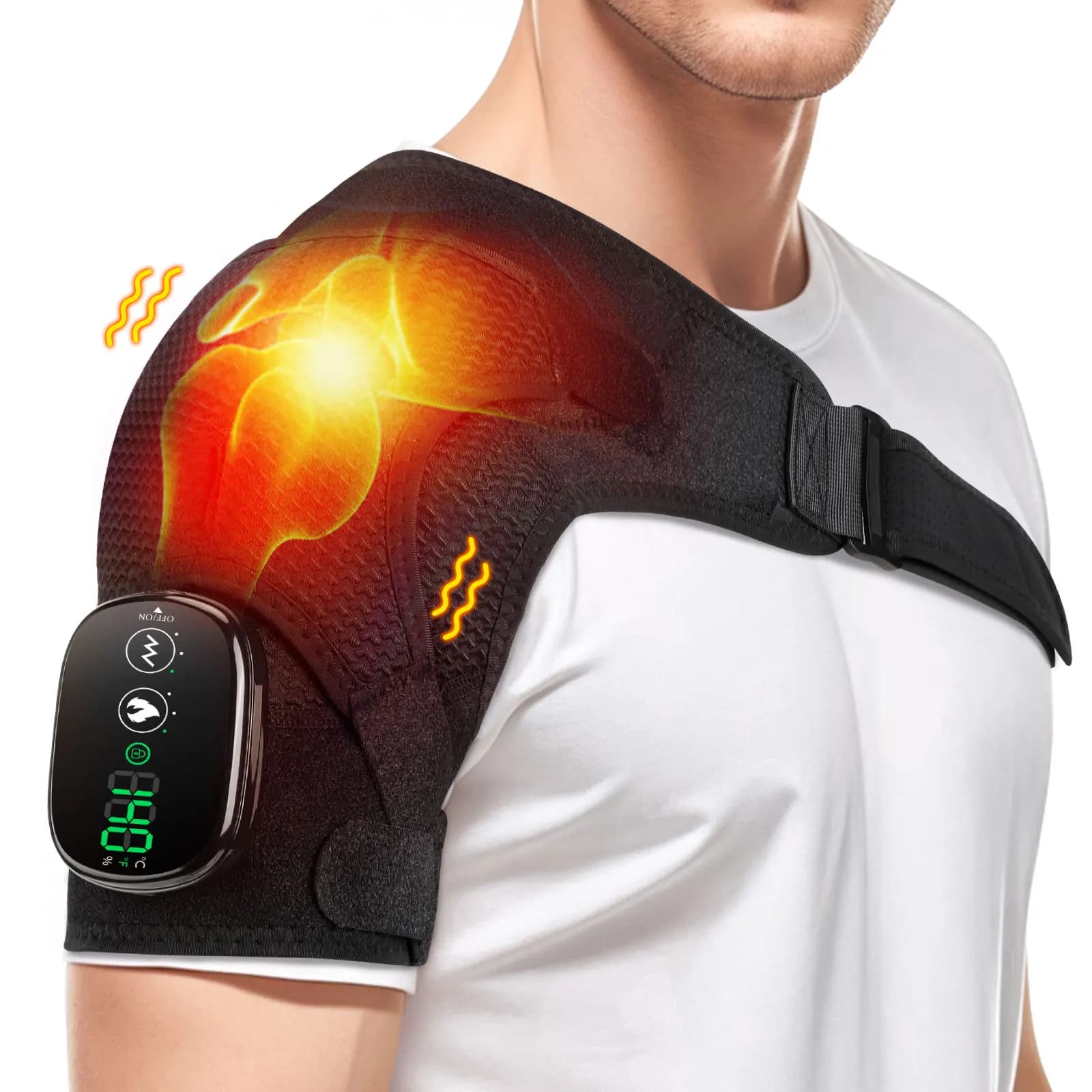 Heated shoulder massage belt with adjustable strap — image 8