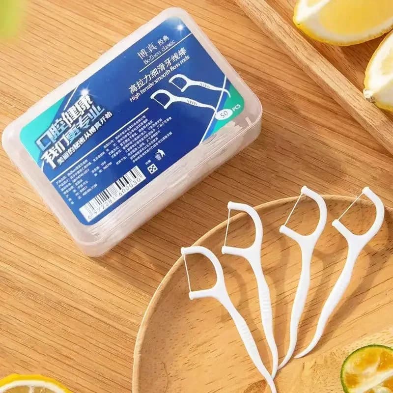 Portable Disposable Dental Floss Toothpicks – 50 Count