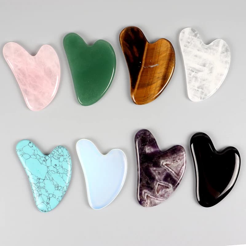 Heart-shaped rose quartz and jade gua sha facial massage stone — image 3