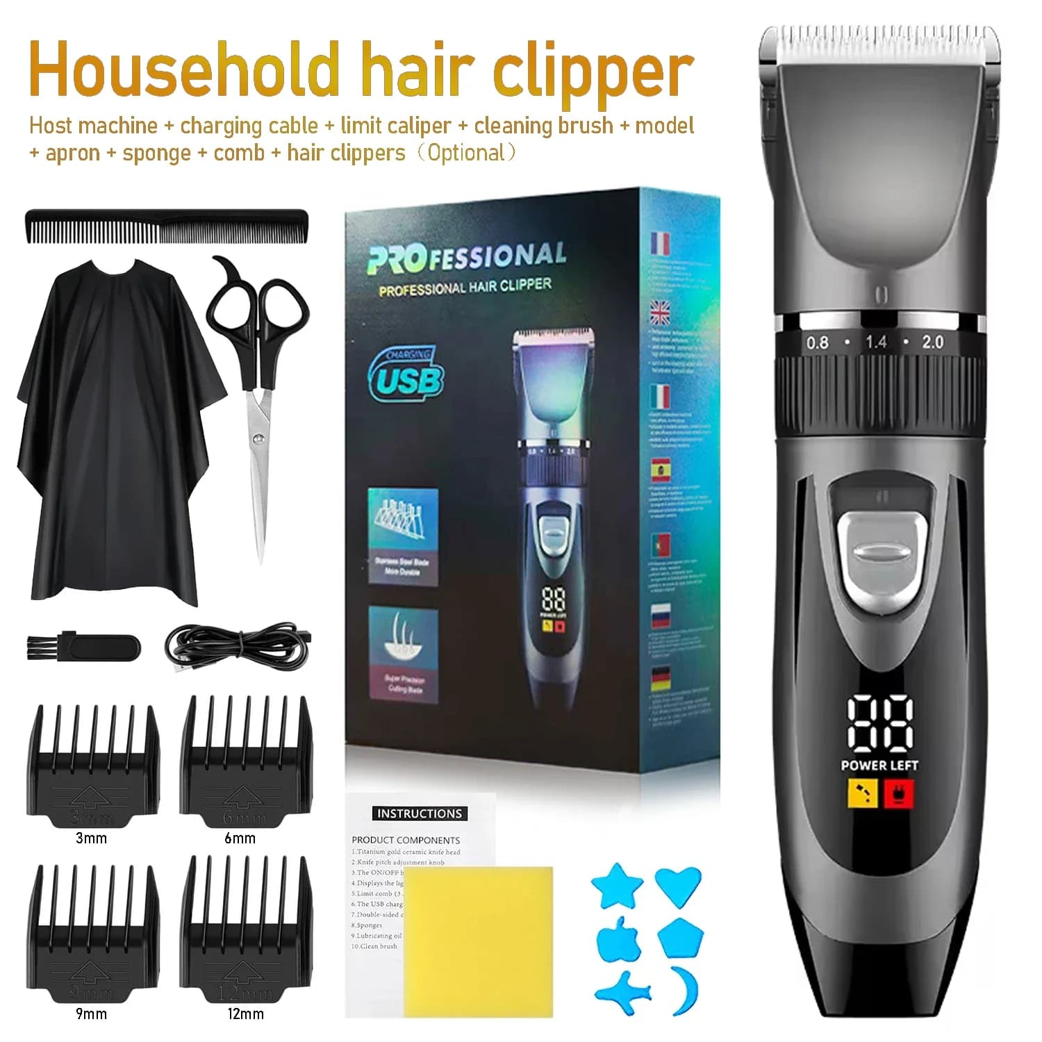 electric hair clipper set with digital display — image 1
