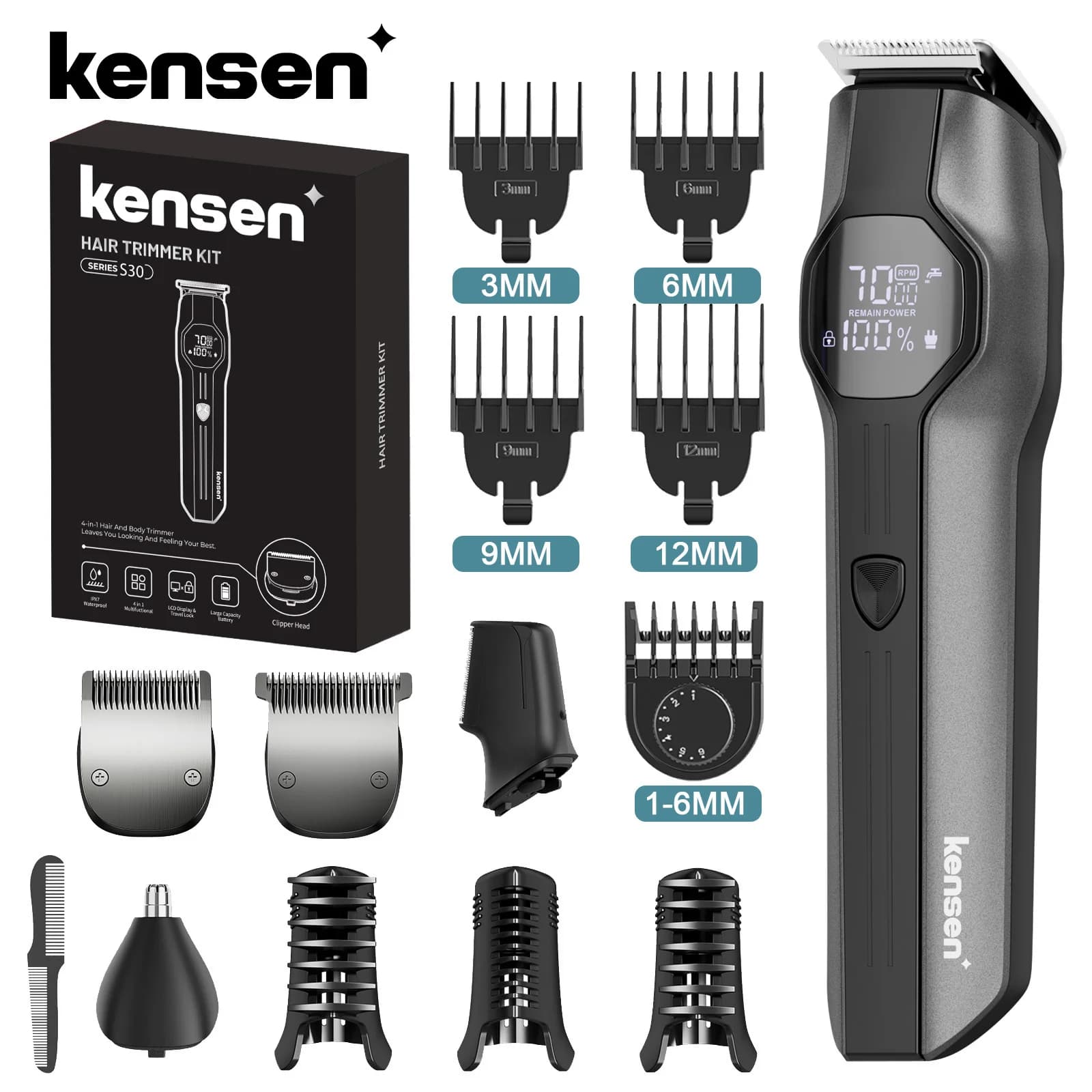 Kensen S30 4-in-1 cordless hair clipper with LED display