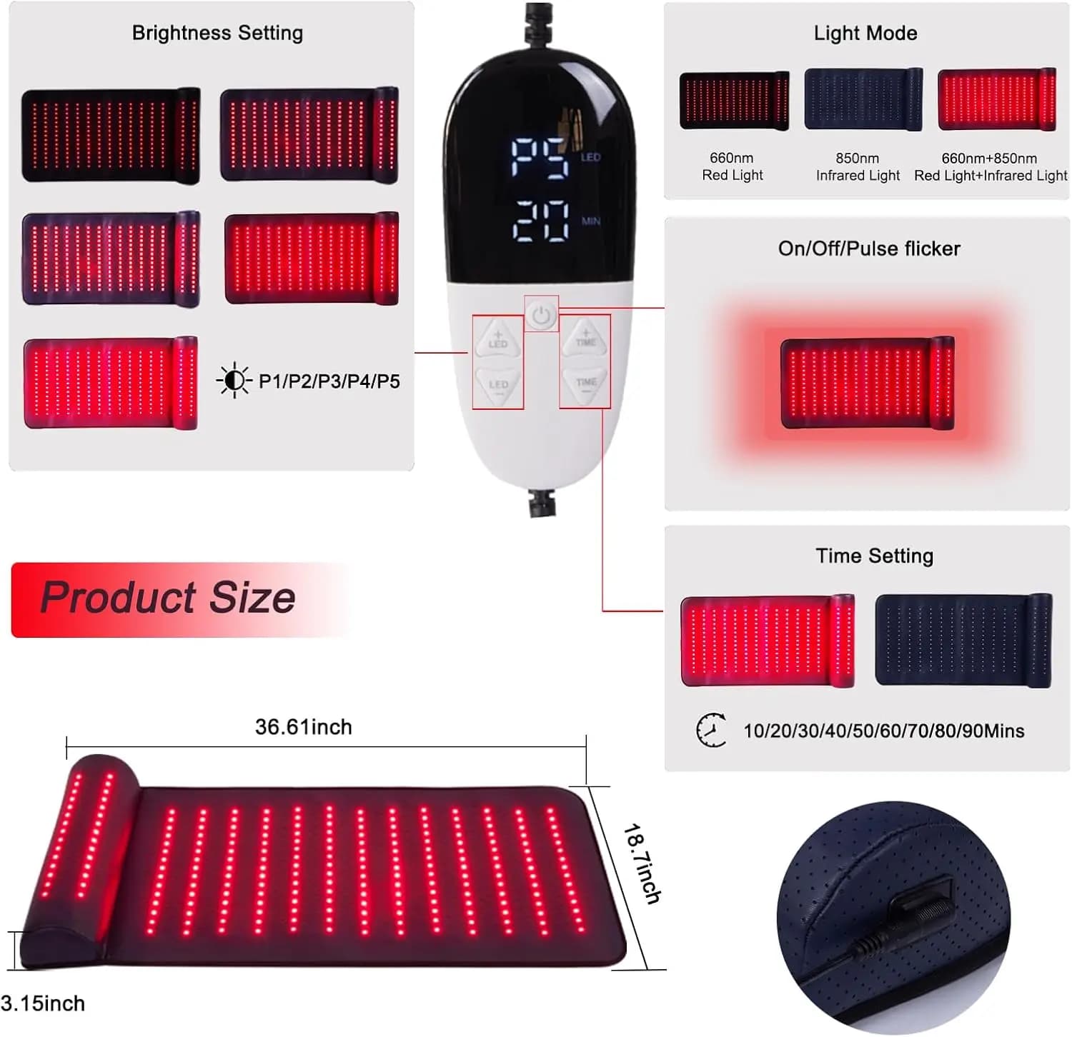 Red light therapy mat with far infrared heat and neck support — image 3