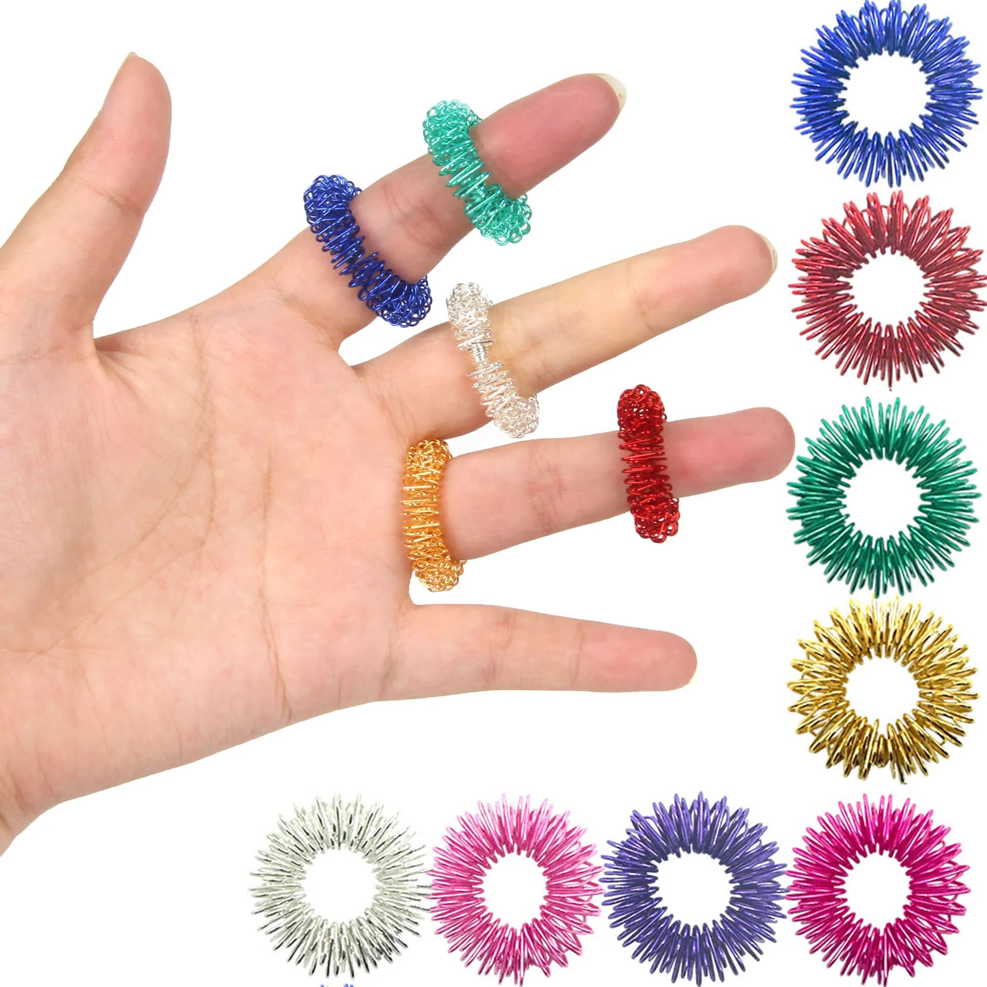 Acupressure Finger Ring Set – 5‑15 Spiky Rings