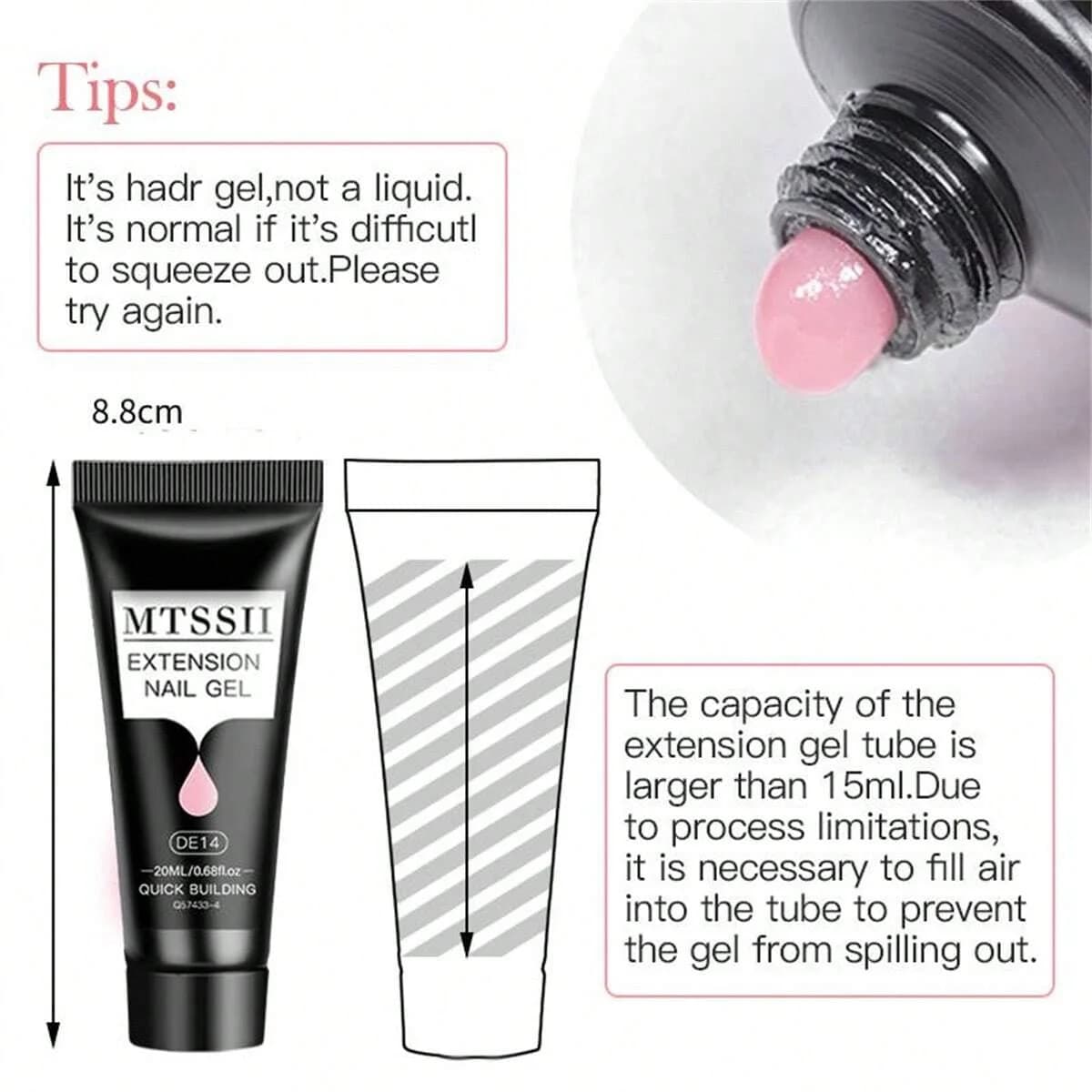set of eight 20 ml UV nail extension gel tubes in clear and pink — image 5