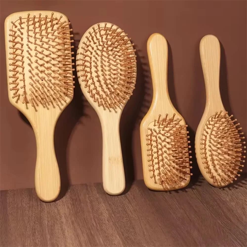 Natural bamboo paddle comb with air cushion — image 2