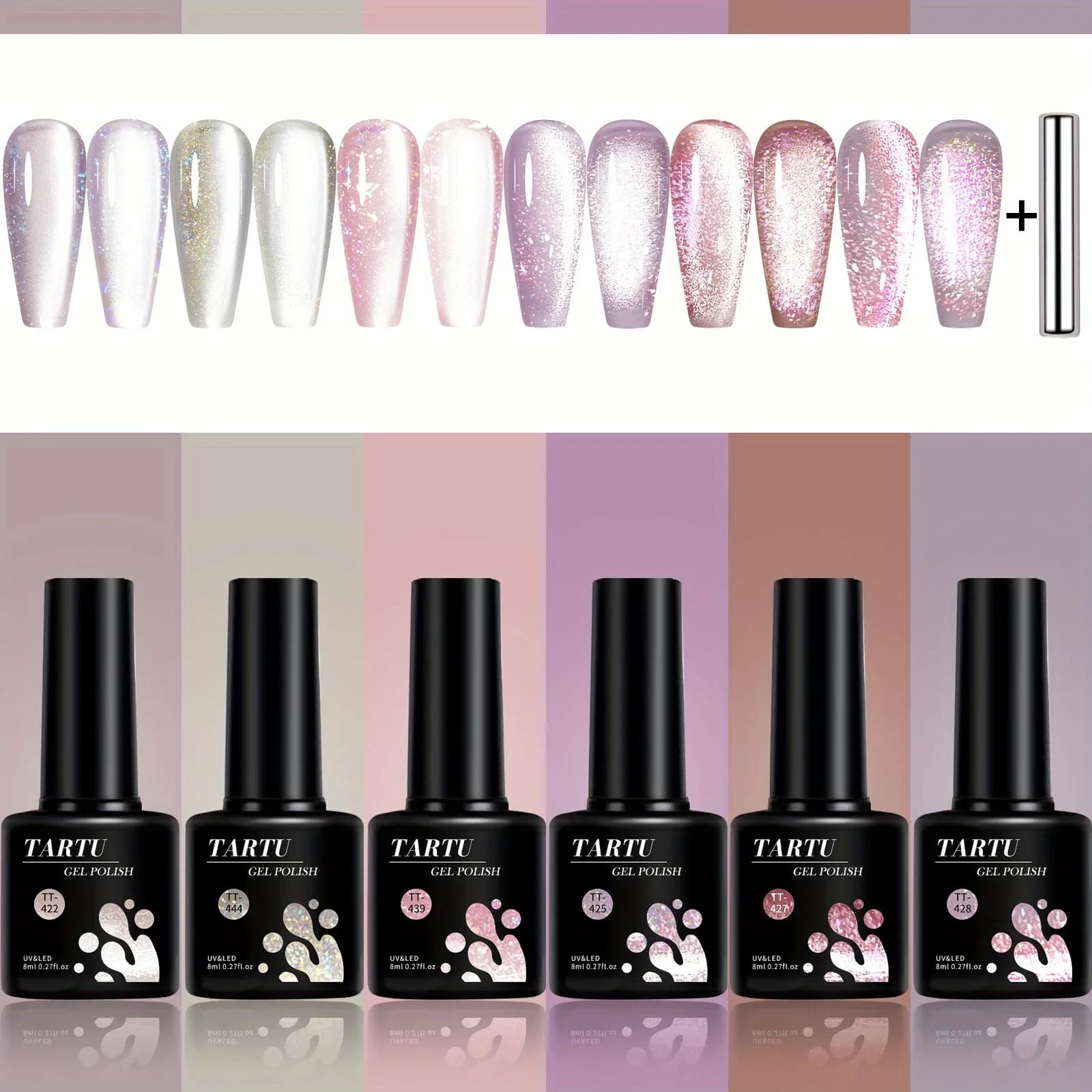 cat eye gel nail polish set with six colors — image 2
