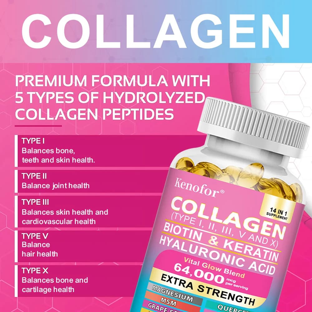 bottles of collagen capsules with biotin and keratin — image 4