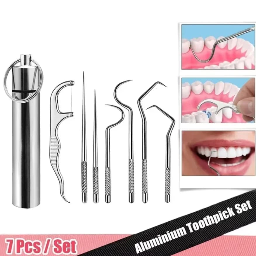 stainless steel toothpick pocket set with keychain holder — image 7