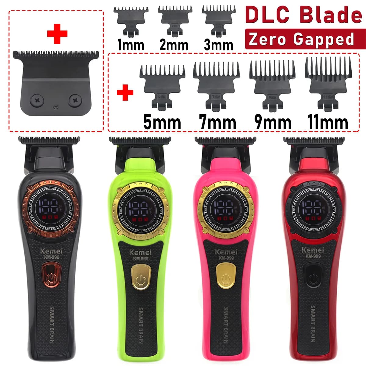 Kemei KM-999 Hair Trimmer with DLC T‑Blade and LED Display