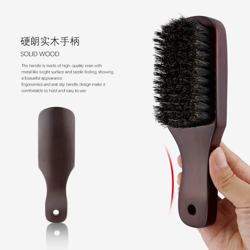 Wooden-handled boar bristle beard and moustache brush — image 2