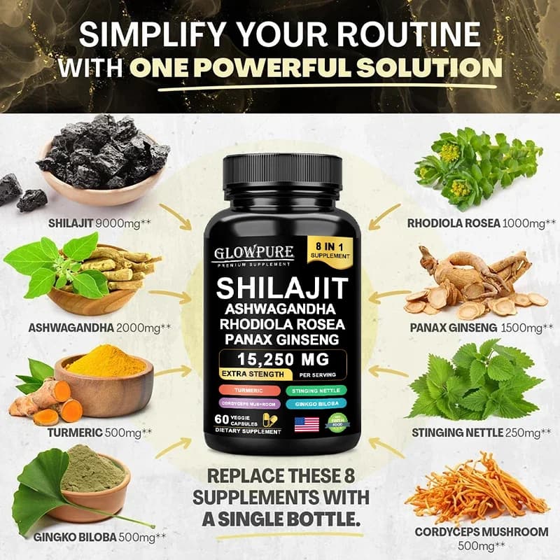 Shilajit supplement bottle with ginseng and ashwagandha — image 3