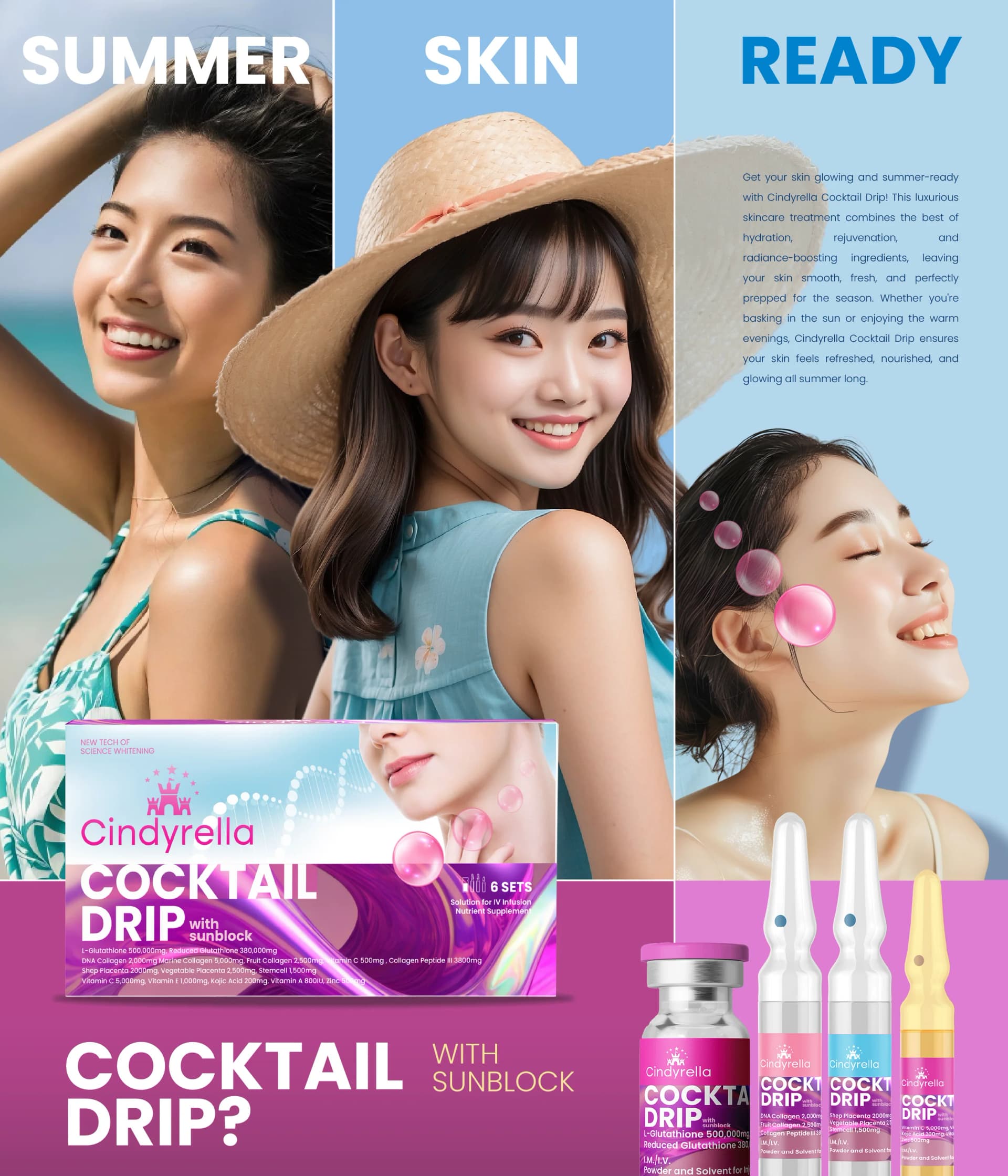 Cindyrella Cocktail Drip with Sublock (6 Sets) | L-Glutathione, Collagen, Vitamin C & Placenta Complex — image 1