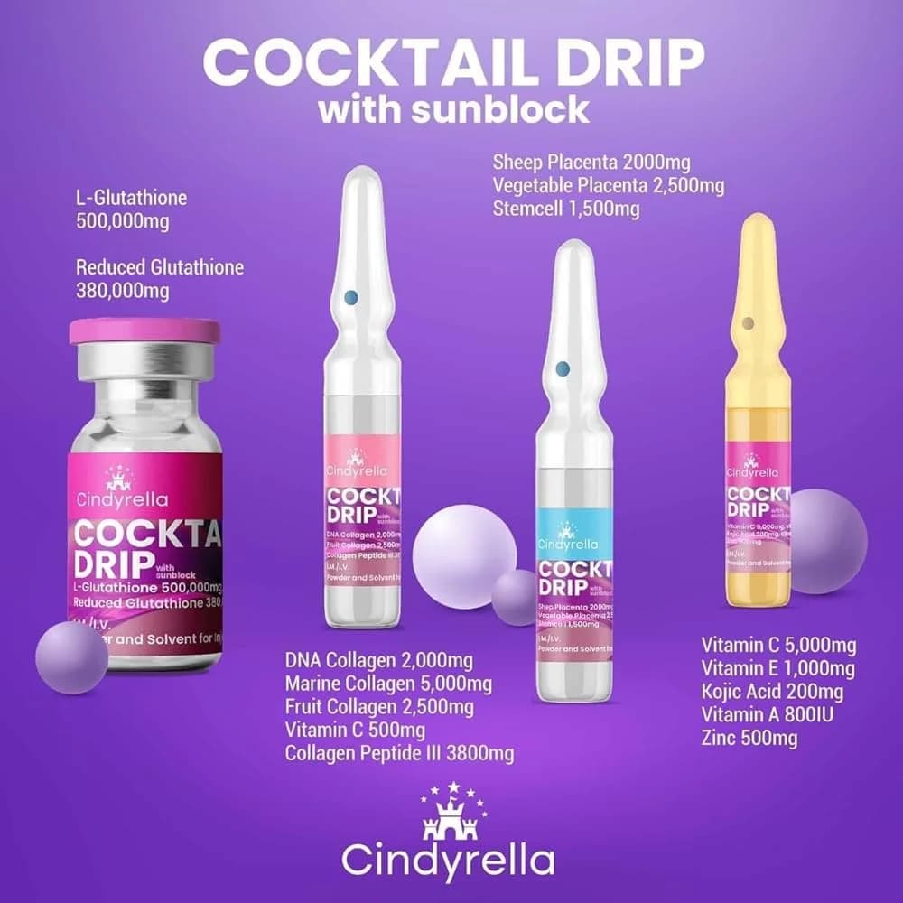 Cindyrella Cocktail Drip with Sublock (6 Sets) | L-Glutathione, Collagen, Vitamin C & Placenta Complex — image 3