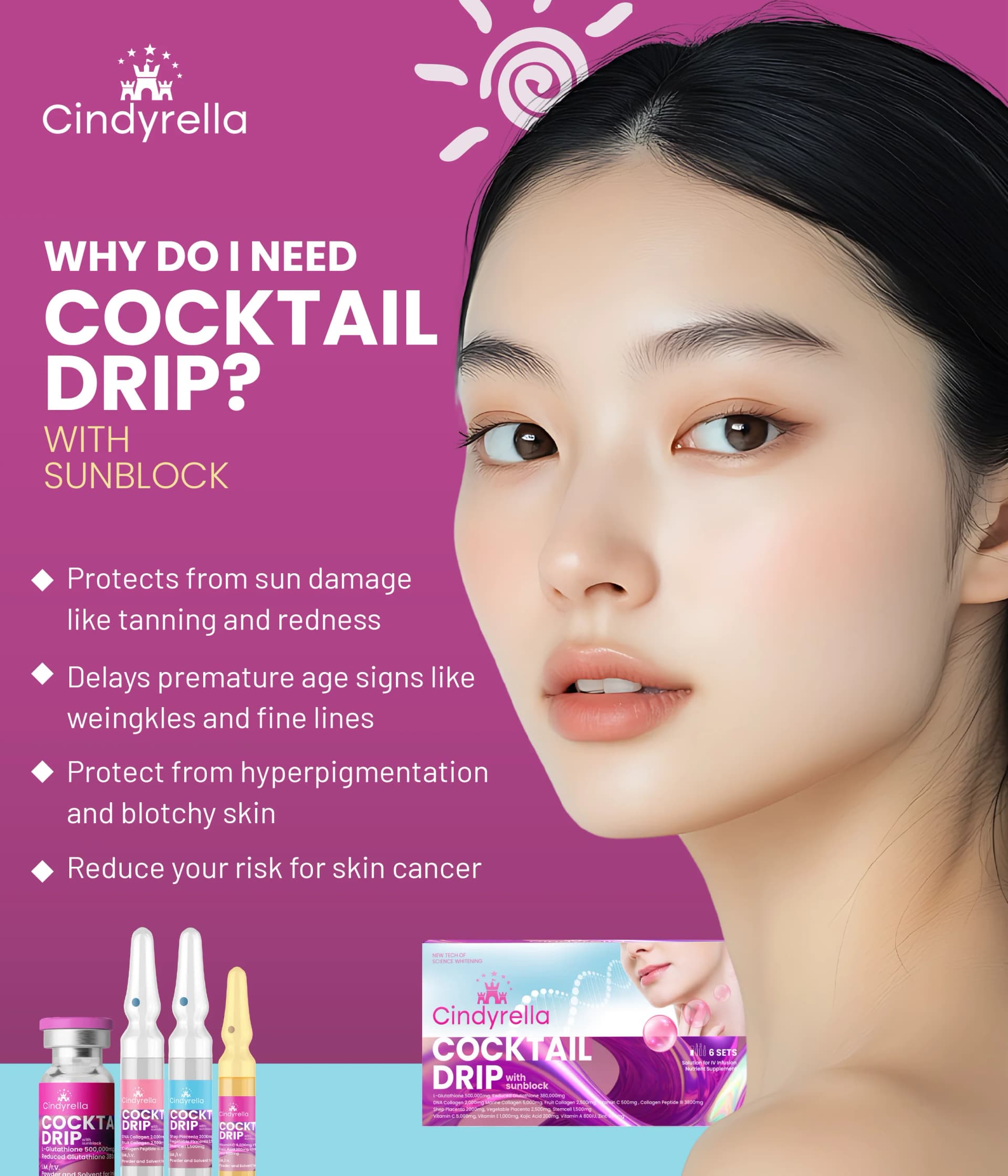 Cindyrella Cocktail Drip with Sublock (6 Sets) | L-Glutathione, Collagen, Vitamin C & Placenta Complex — image 5
