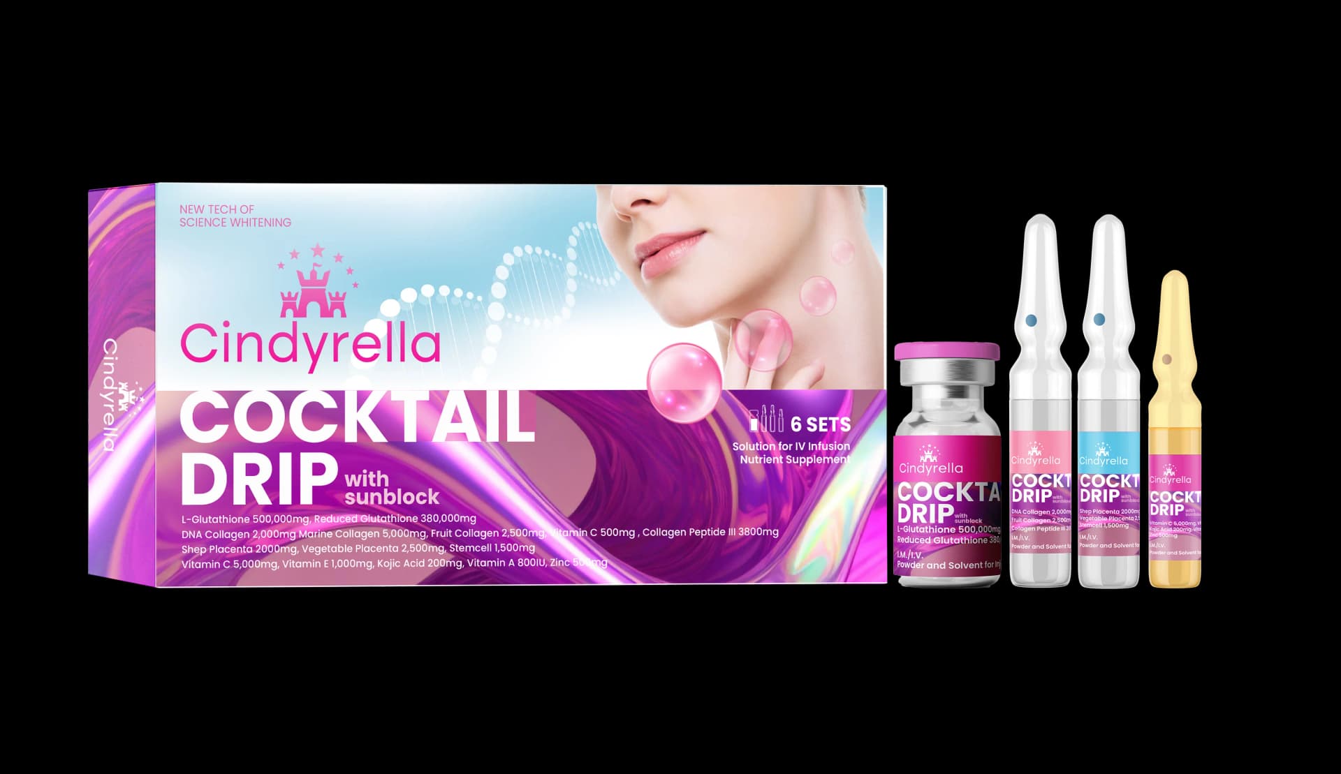 Cindyrella Cocktail Drip with Sublock (6 Sets) | L-Glutathione, Collagen, Vitamin C & Placenta Complex — image 6