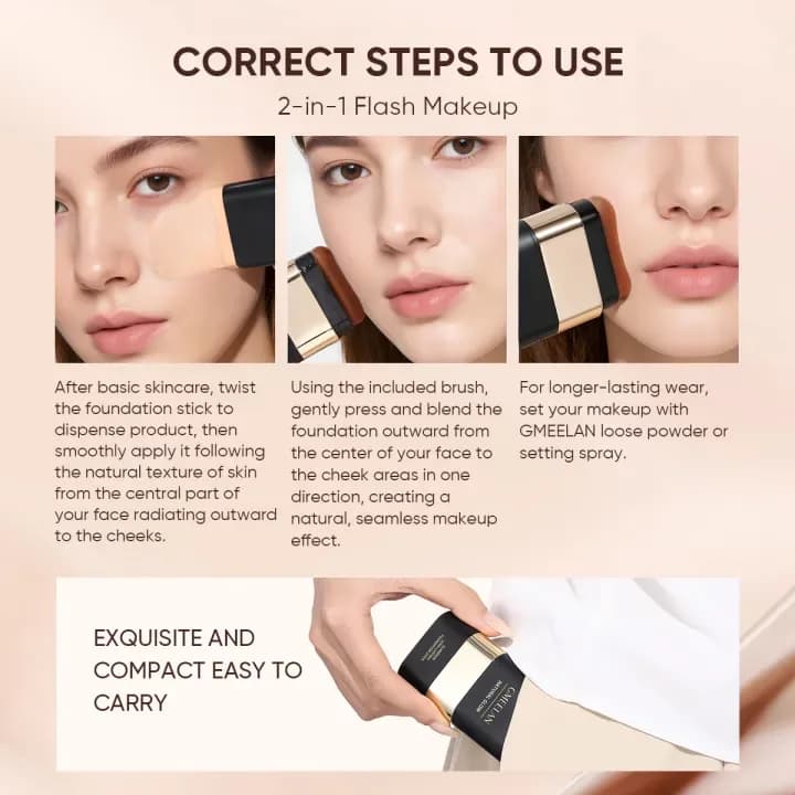 GMEELAN Black Truffle Foundation Stick with Brush | Full Coverage Makeup | Funmento — image 7
